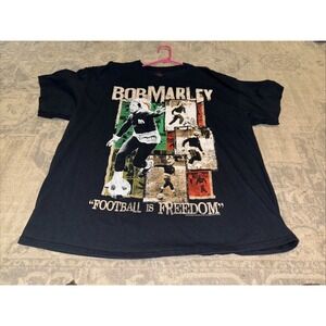 Bob Marley T-Shirt Men's Size 2XL Black Football Is Freedom Graphic Soccer